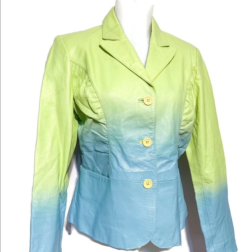 Vintage Leather Lime Green Turquoise Jacket 12
